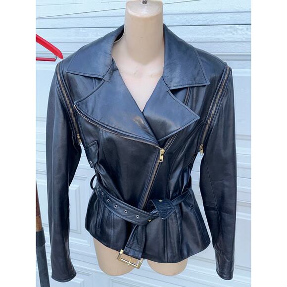VINTAGE VAKKO LEATHER CONVERTIBLE MOTO BIKER JACKET TO VEST-ZIP OFF SLEEVES M - Picture 13 of 16